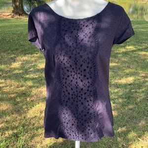 🌸EUC LOFT Navy Eyelet & Dot Blouse Cute! Size Sml